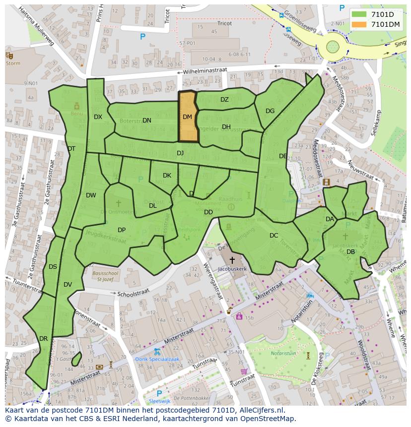 Afbeelding van het postcodegebied 7101 DM op de kaart.