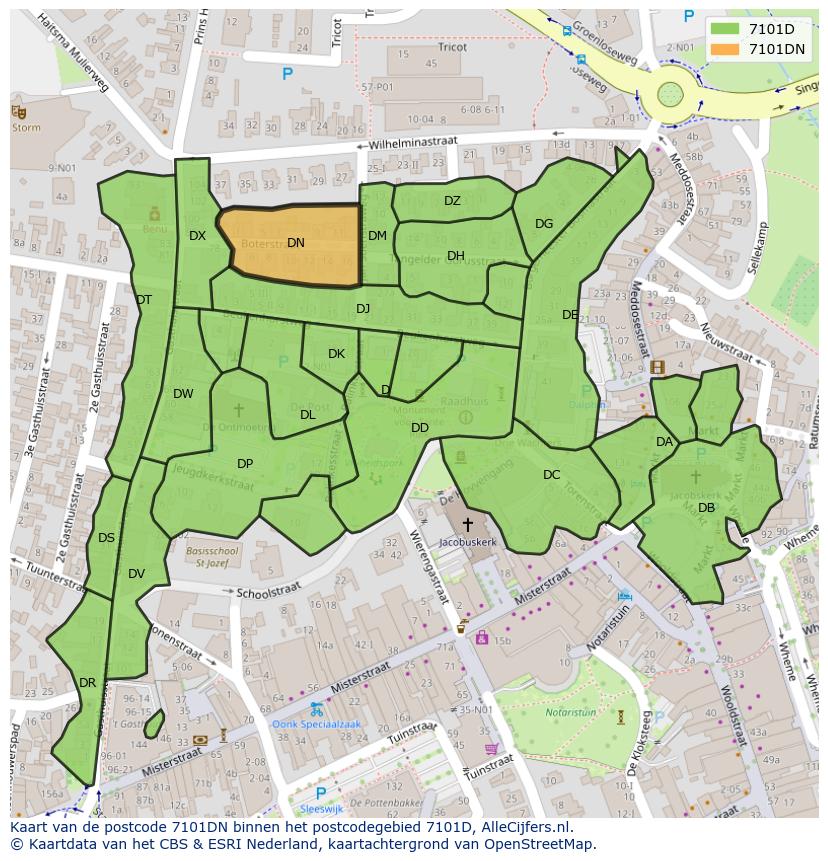 Afbeelding van het postcodegebied 7101 DN op de kaart.
