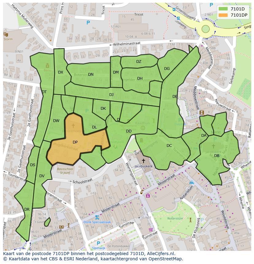 Afbeelding van het postcodegebied 7101 DP op de kaart.