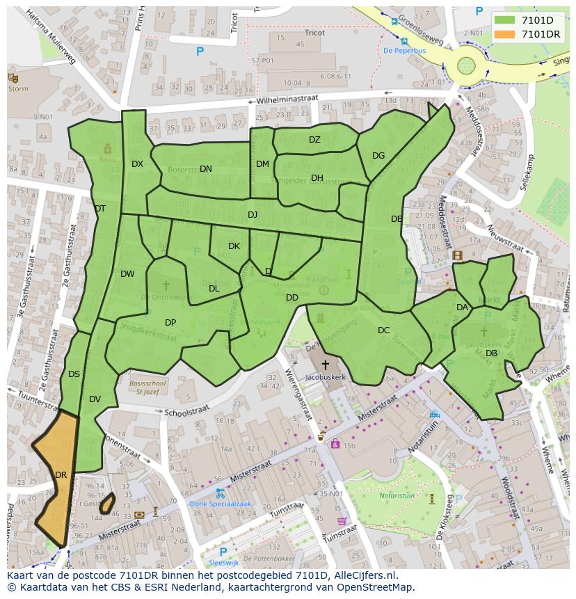 Afbeelding van het postcodegebied 7101 DR op de kaart.