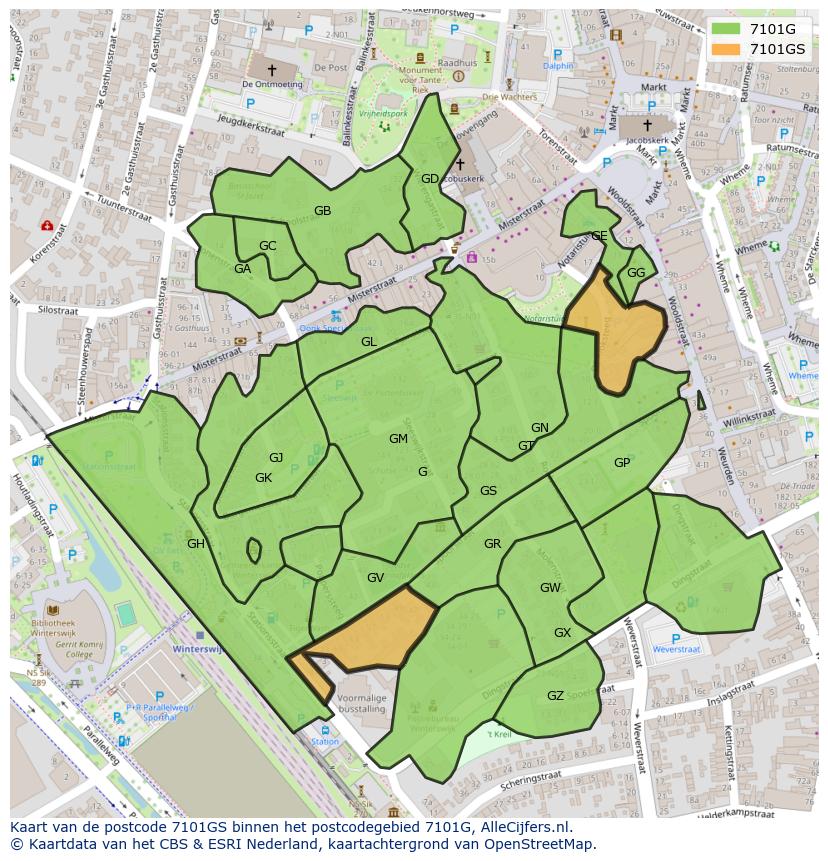 Afbeelding van het postcodegebied 7101 GS op de kaart.