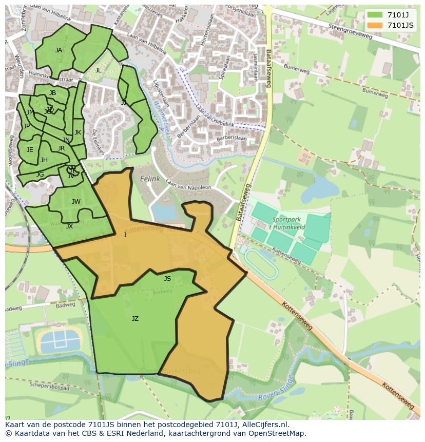 Afbeelding van het postcodegebied 7101 JS op de kaart.