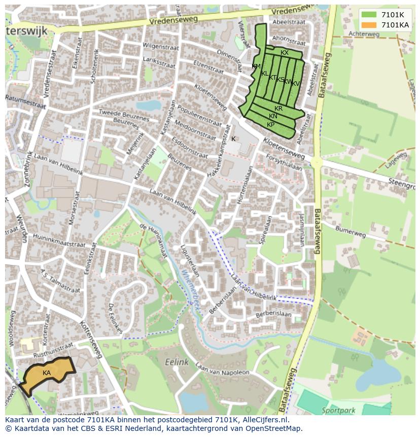Afbeelding van het postcodegebied 7101 KA op de kaart.