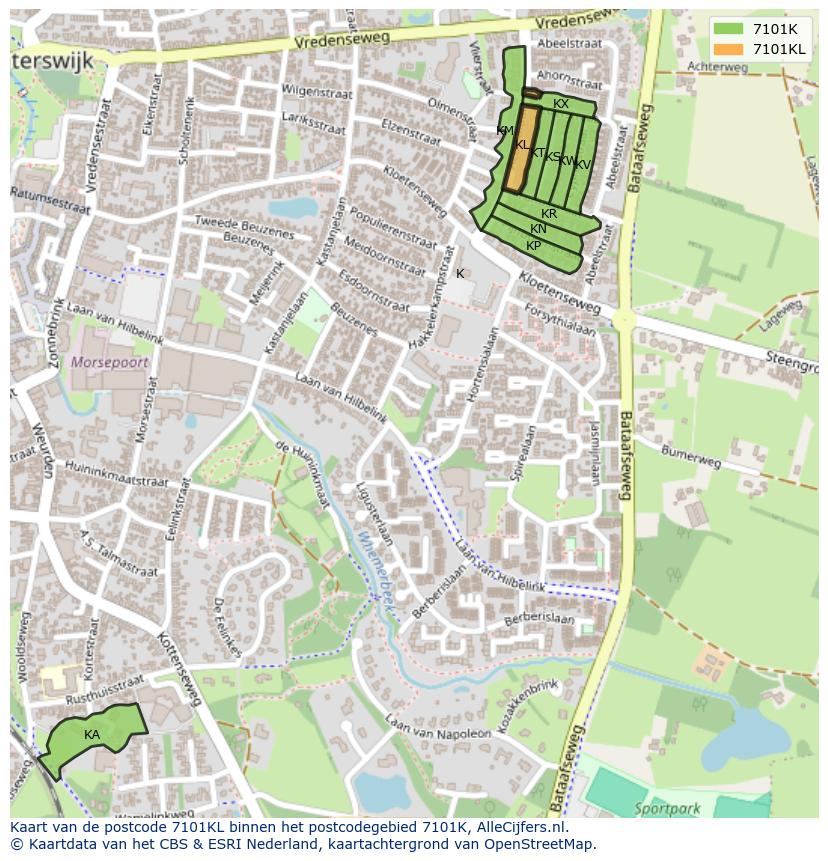 Afbeelding van het postcodegebied 7101 KL op de kaart.