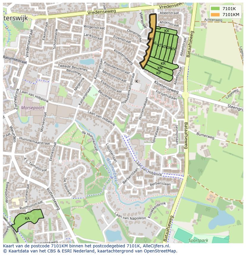 Afbeelding van het postcodegebied 7101 KM op de kaart.