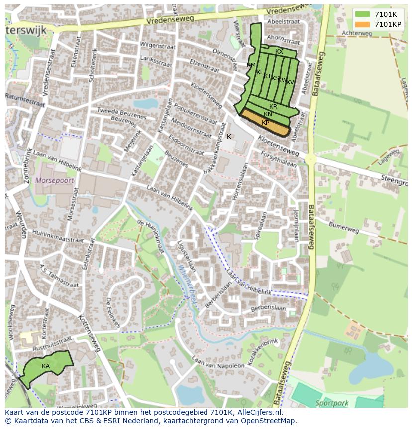 Afbeelding van het postcodegebied 7101 KP op de kaart.