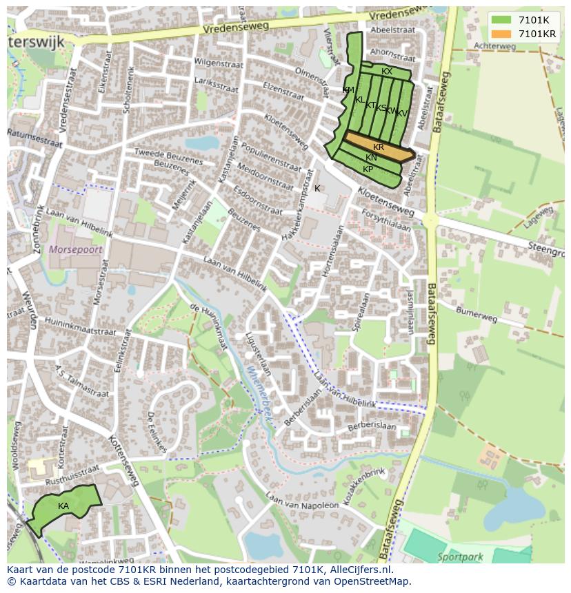 Afbeelding van het postcodegebied 7101 KR op de kaart.