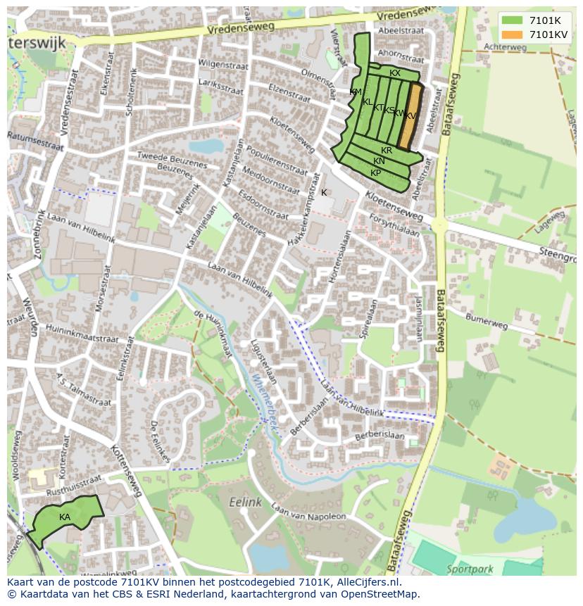 Afbeelding van het postcodegebied 7101 KV op de kaart.