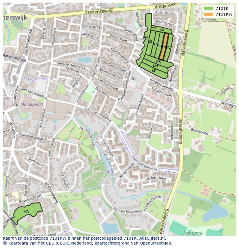 Afbeelding van het postcodegebied 7101 KW op de kaart.