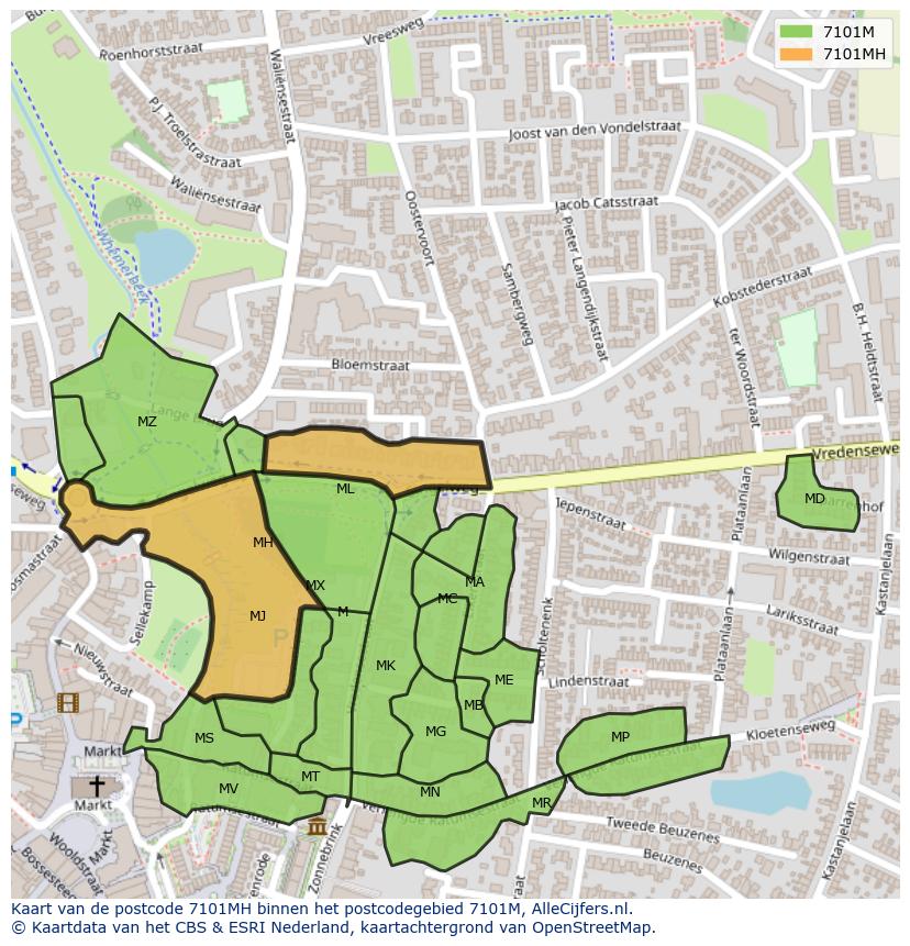 Afbeelding van het postcodegebied 7101 MH op de kaart.