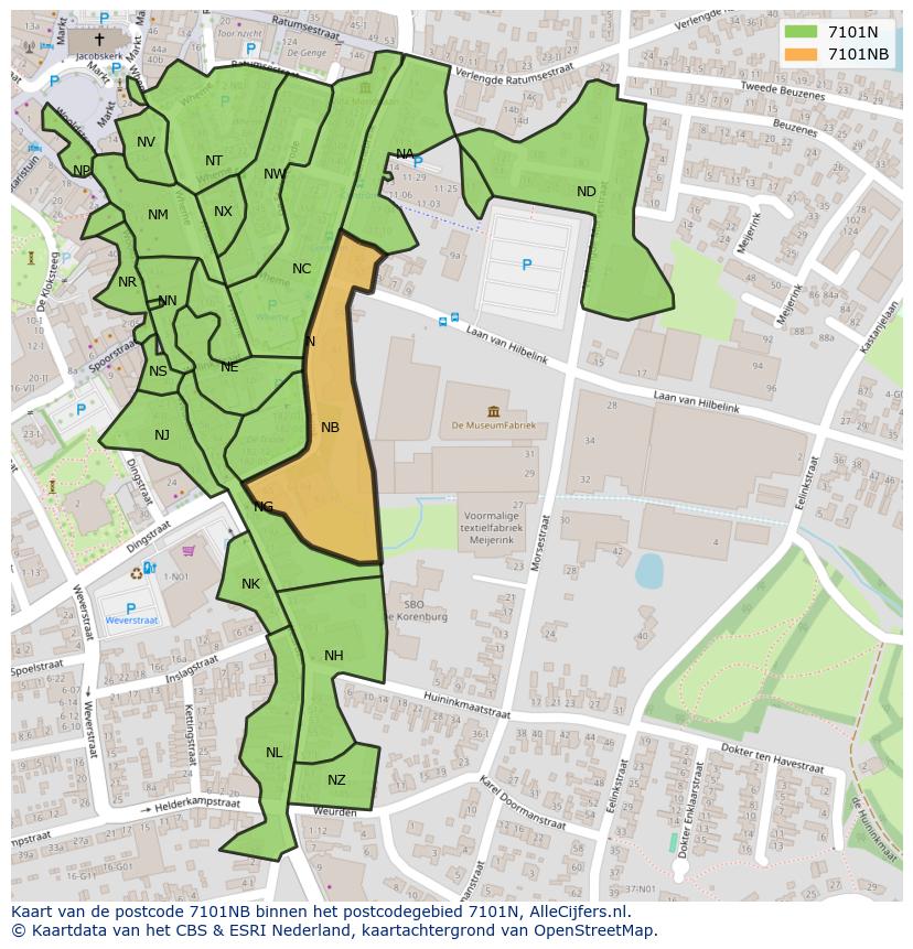 Afbeelding van het postcodegebied 7101 NB op de kaart.