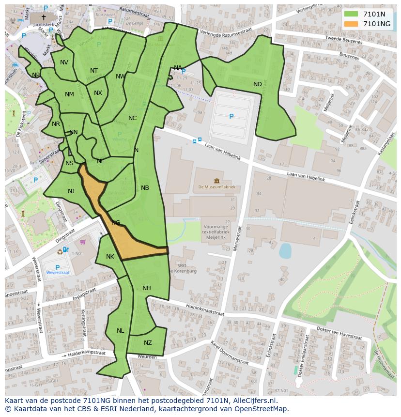 Afbeelding van het postcodegebied 7101 NG op de kaart.