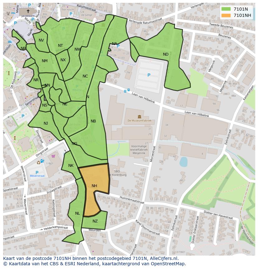 Afbeelding van het postcodegebied 7101 NH op de kaart.