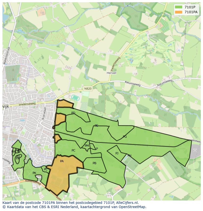 Afbeelding van het postcodegebied 7101 PA op de kaart.
