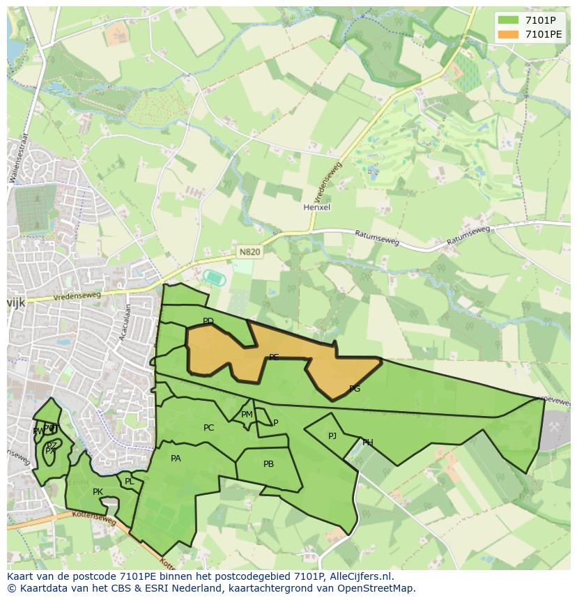 Afbeelding van het postcodegebied 7101 PE op de kaart.