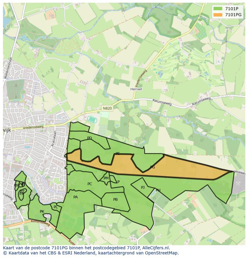 Afbeelding van het postcodegebied 7101 PG op de kaart.