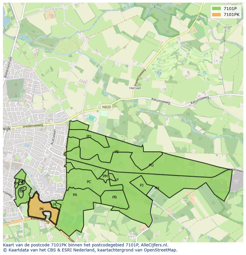 Afbeelding van het postcodegebied 7101 PK op de kaart.