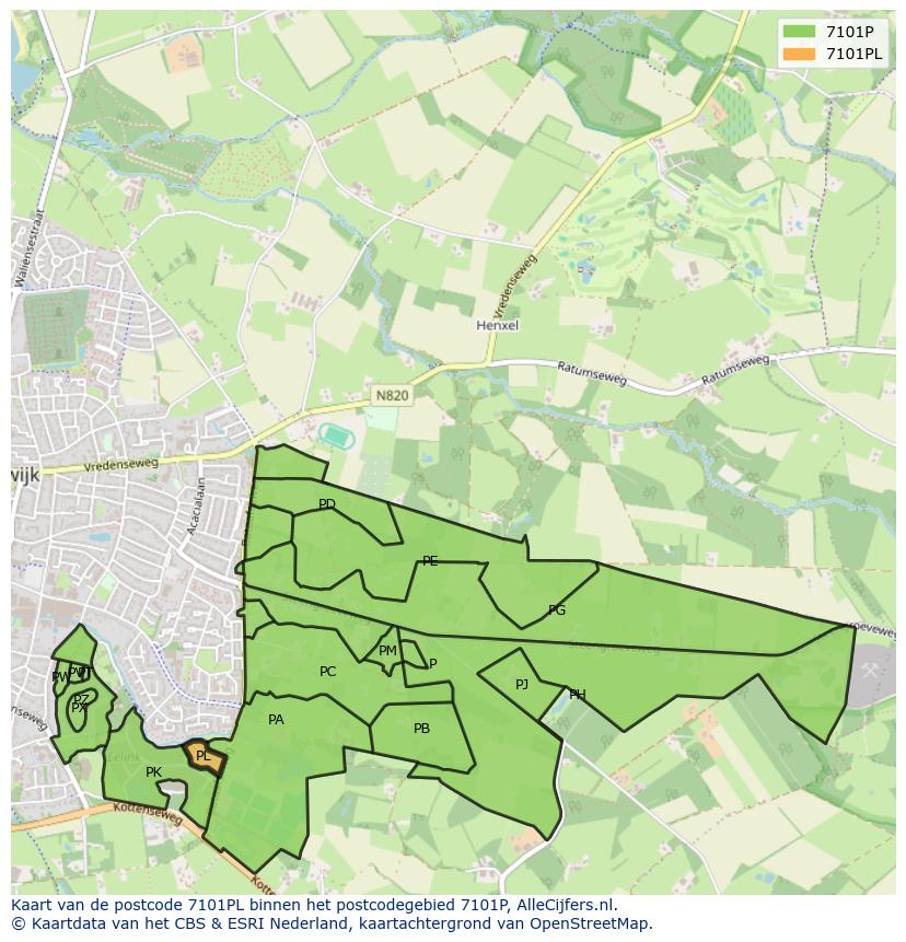 Afbeelding van het postcodegebied 7101 PL op de kaart.