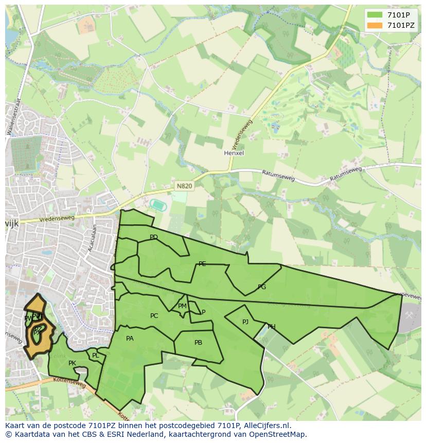 Afbeelding van het postcodegebied 7101 PZ op de kaart.