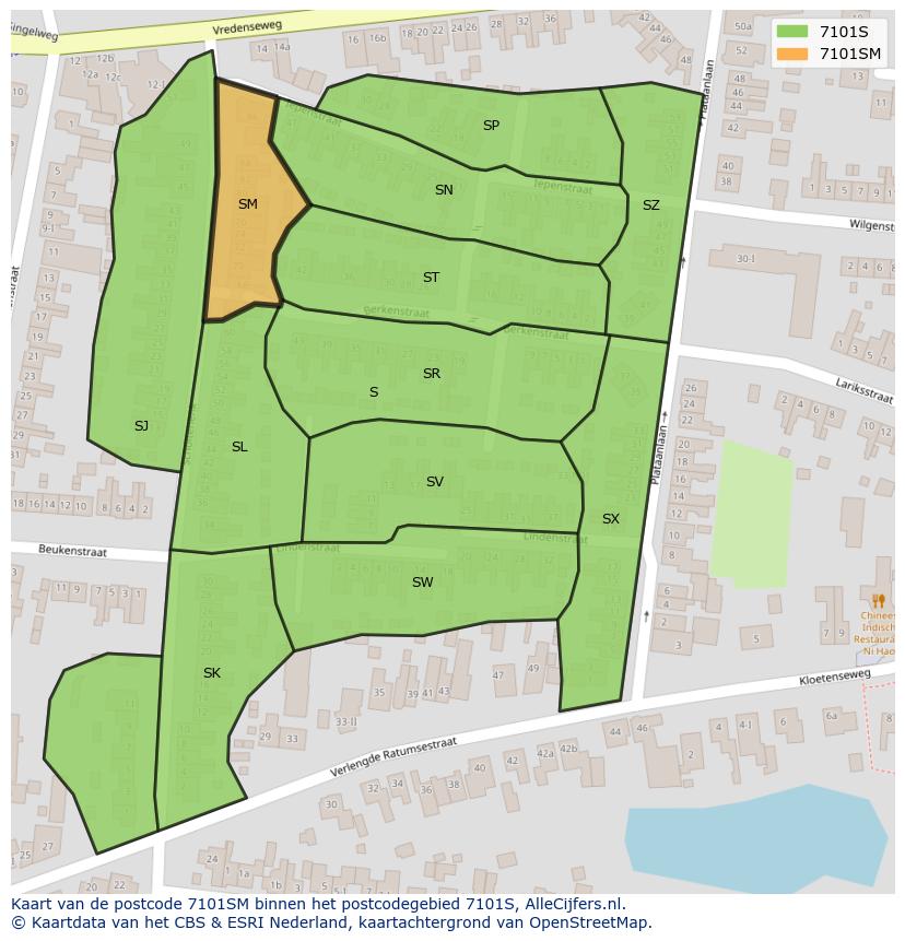 Afbeelding van het postcodegebied 7101 SM op de kaart.