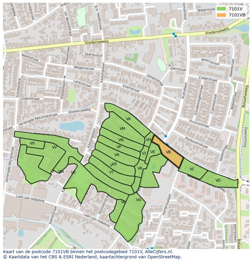 Afbeelding van het postcodegebied 7101 VB op de kaart.