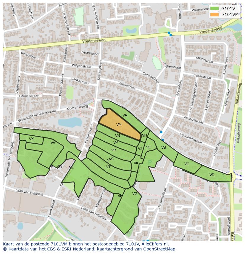 Afbeelding van het postcodegebied 7101 VM op de kaart.
