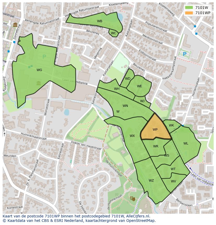 Afbeelding van het postcodegebied 7101 WP op de kaart.