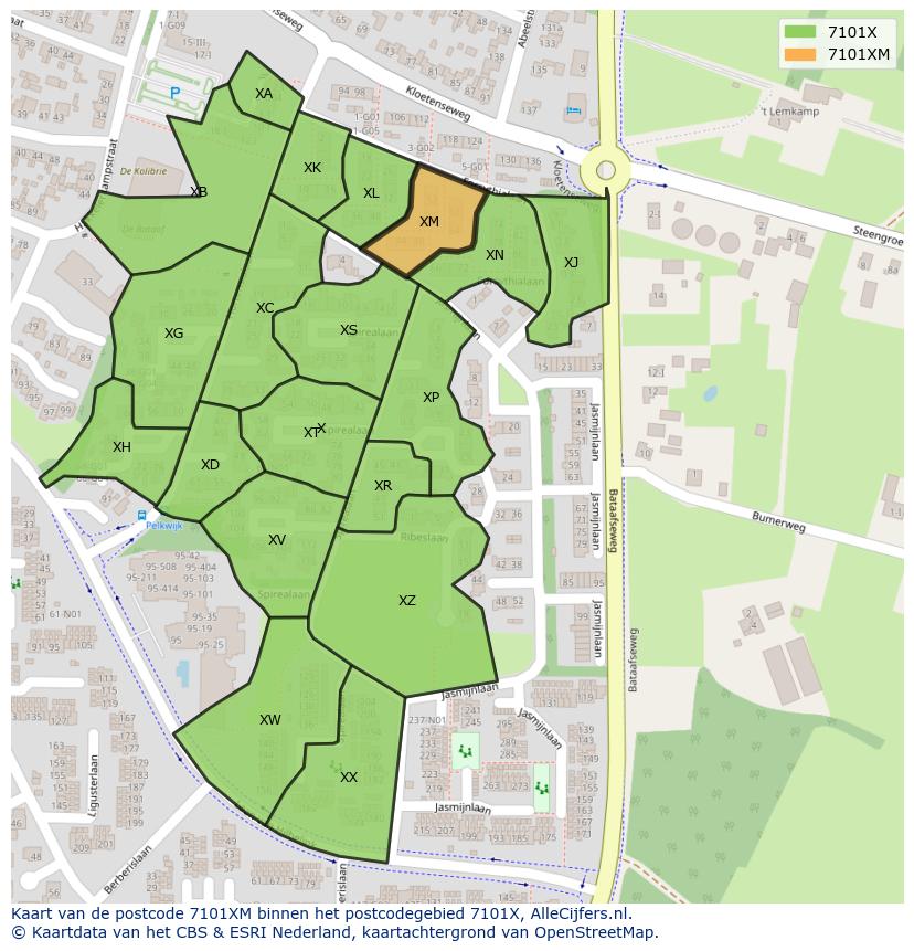 Afbeelding van het postcodegebied 7101 XM op de kaart.