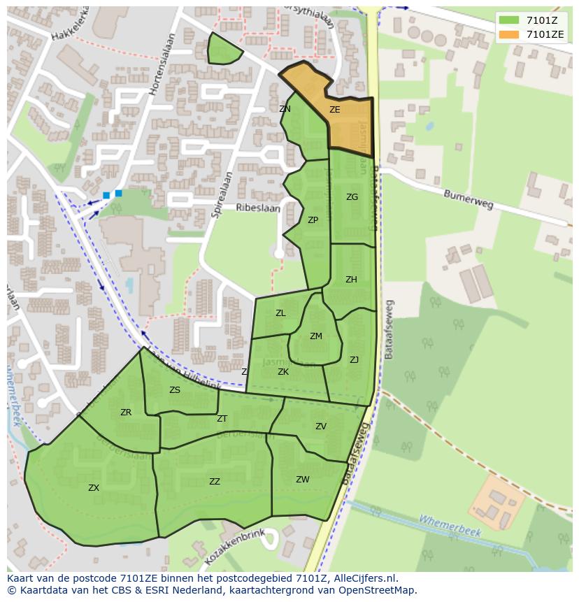 Afbeelding van het postcodegebied 7101 ZE op de kaart.