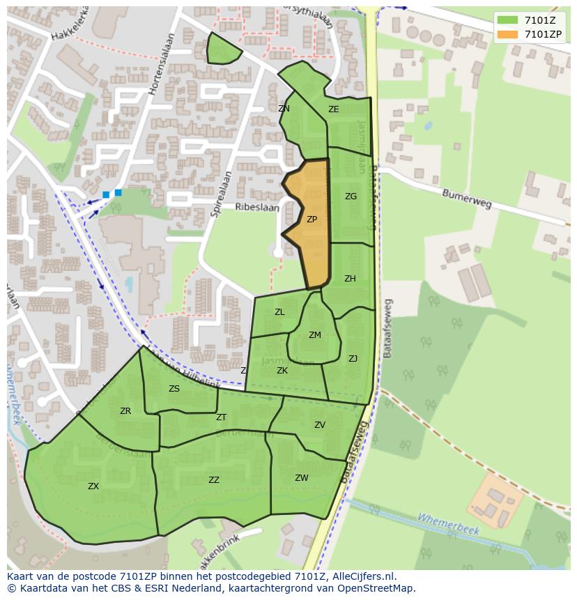 Afbeelding van het postcodegebied 7101 ZP op de kaart.