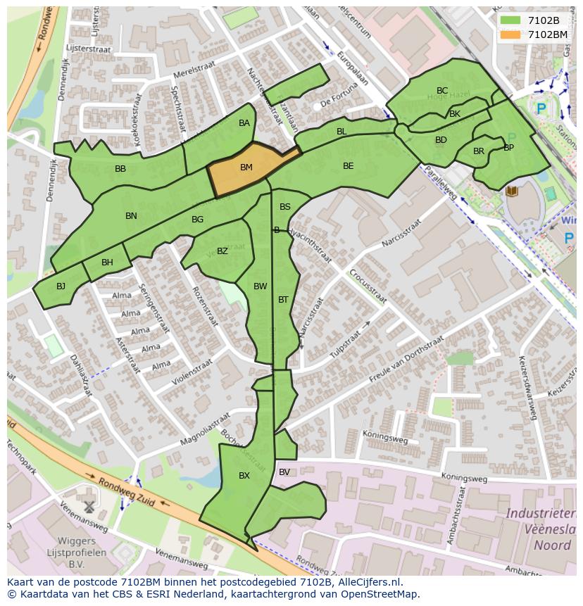 Afbeelding van het postcodegebied 7102 BM op de kaart.