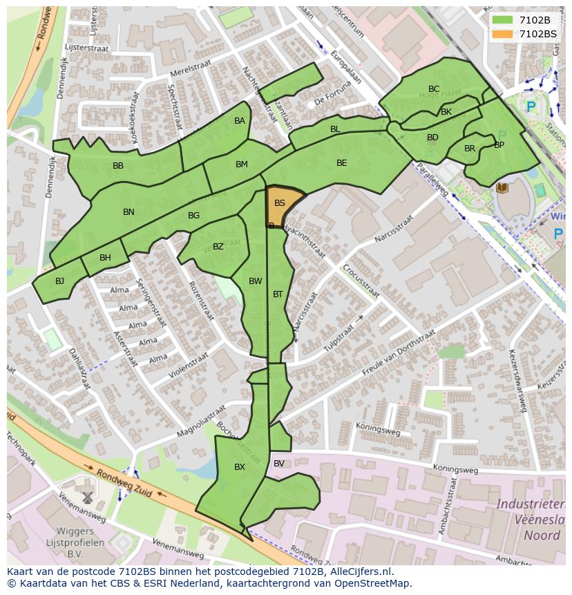 Afbeelding van het postcodegebied 7102 BS op de kaart.