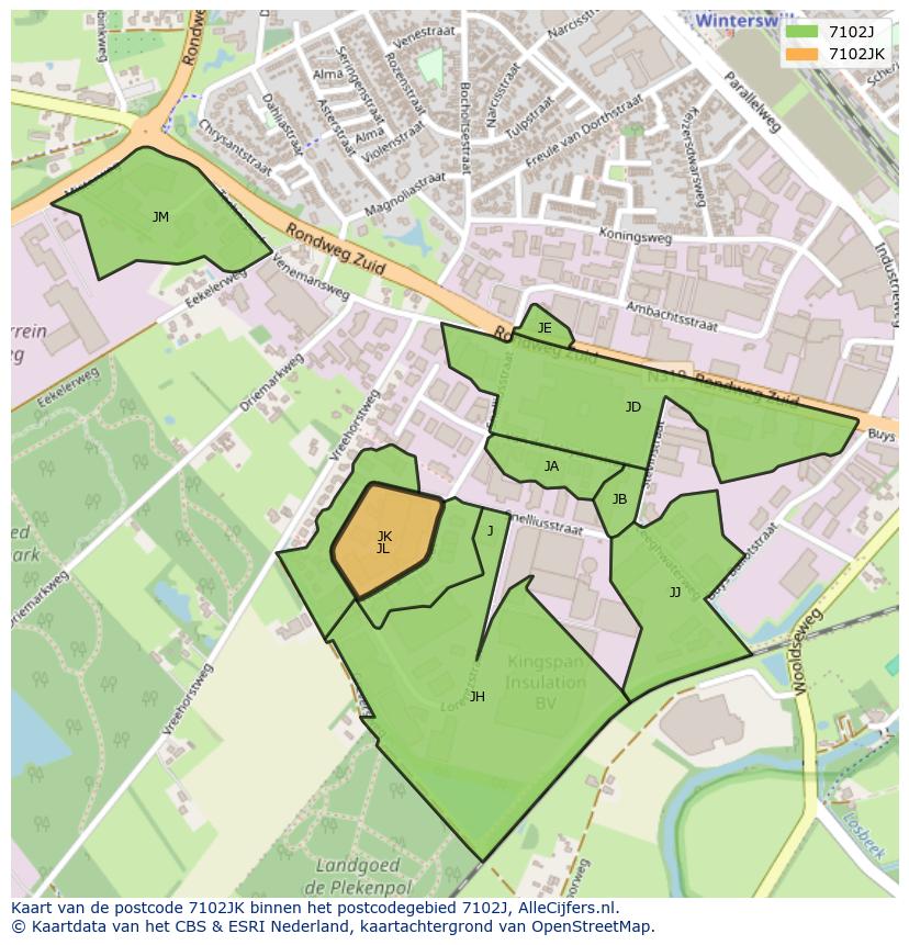 Afbeelding van het postcodegebied 7102 JK op de kaart.