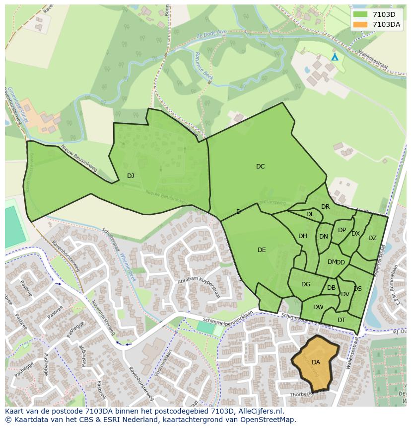 Afbeelding van het postcodegebied 7103 DA op de kaart.
