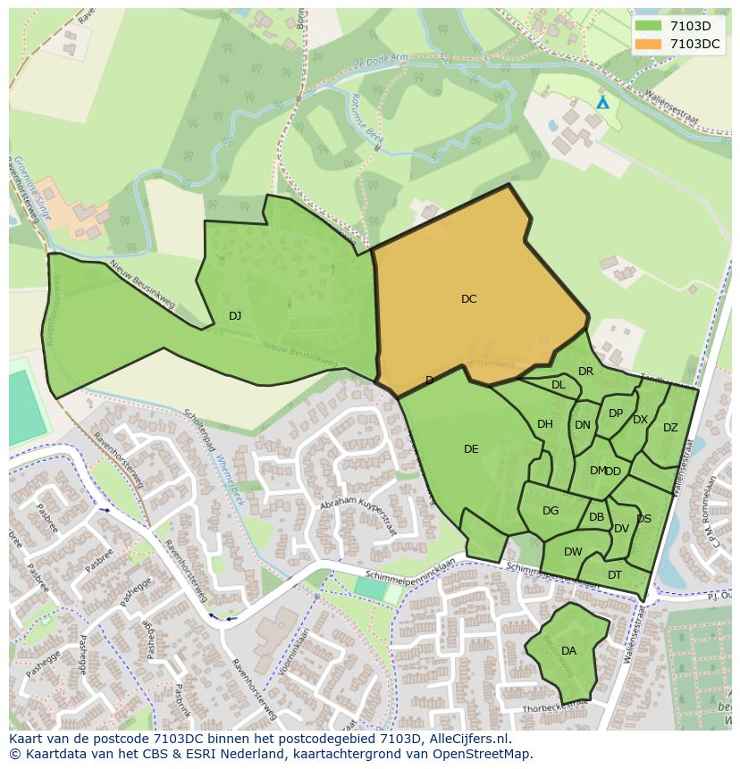 Afbeelding van het postcodegebied 7103 DC op de kaart.
