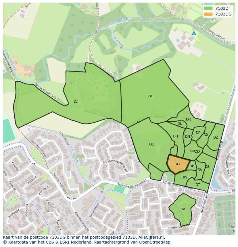 Afbeelding van het postcodegebied 7103 DG op de kaart.
