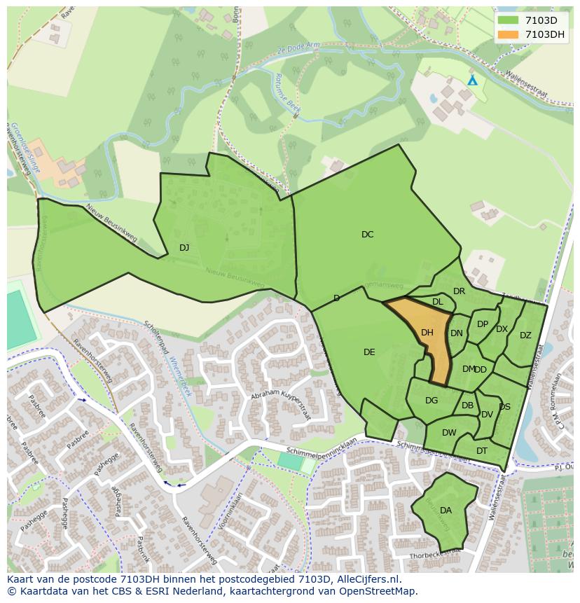 Afbeelding van het postcodegebied 7103 DH op de kaart.