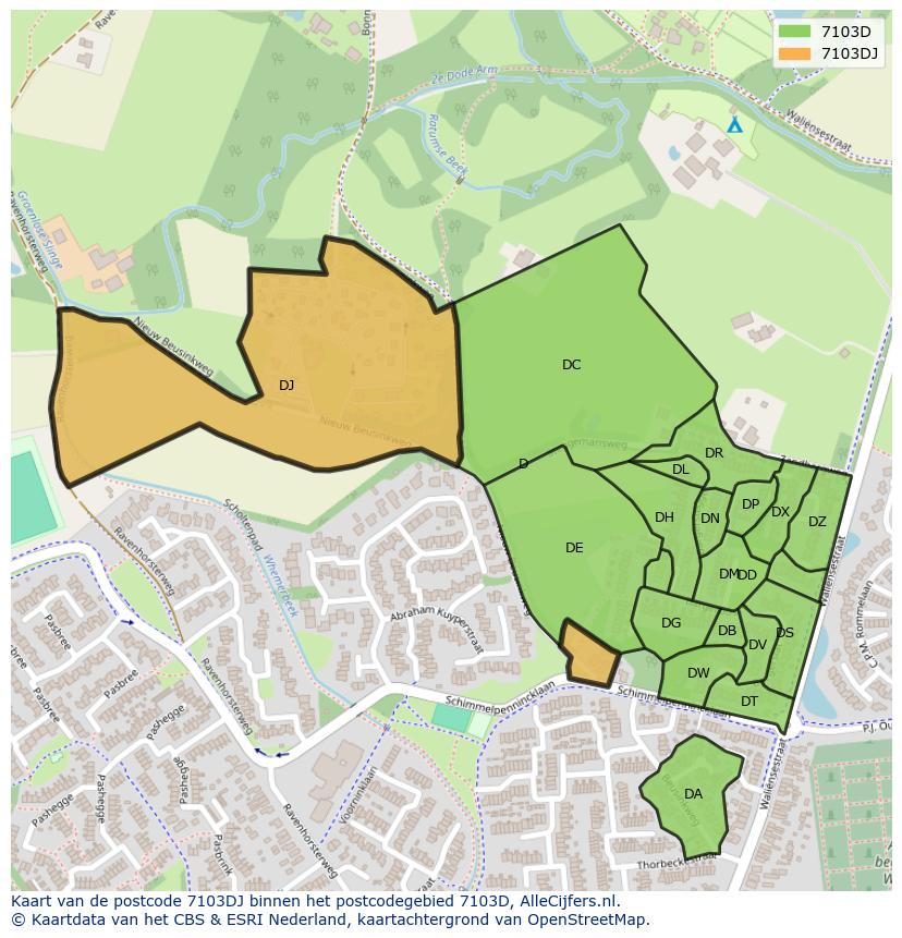 Afbeelding van het postcodegebied 7103 DJ op de kaart.