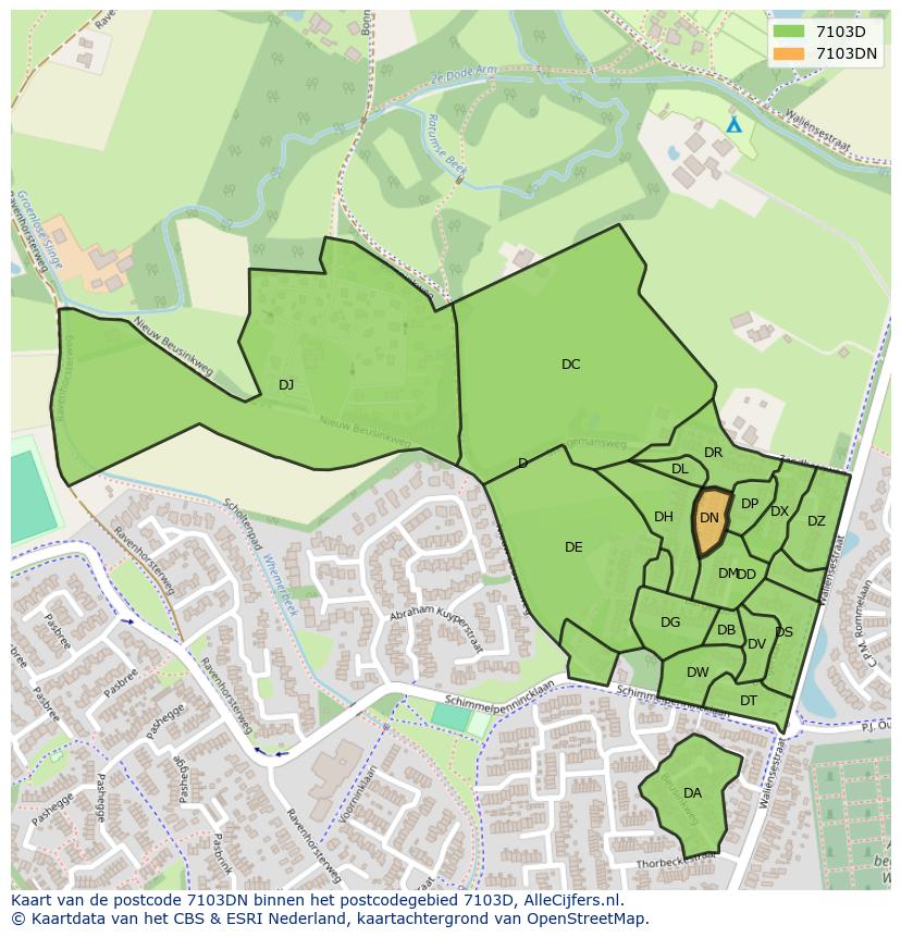 Afbeelding van het postcodegebied 7103 DN op de kaart.