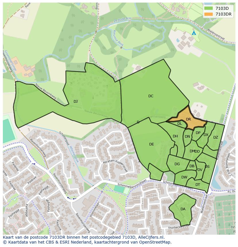 Afbeelding van het postcodegebied 7103 DR op de kaart.
