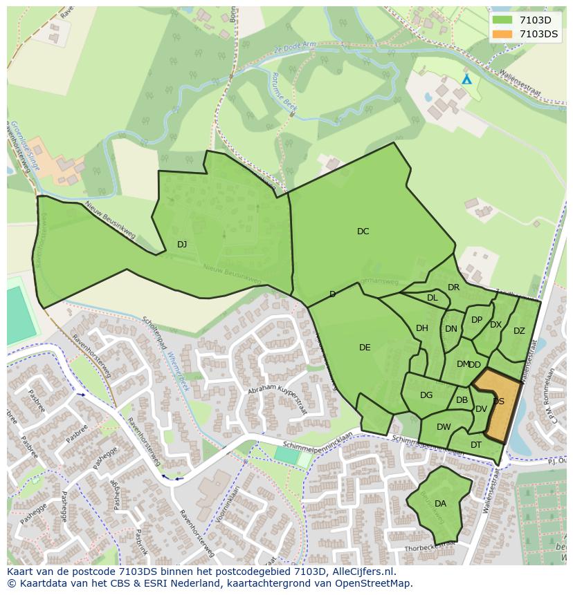 Afbeelding van het postcodegebied 7103 DS op de kaart.