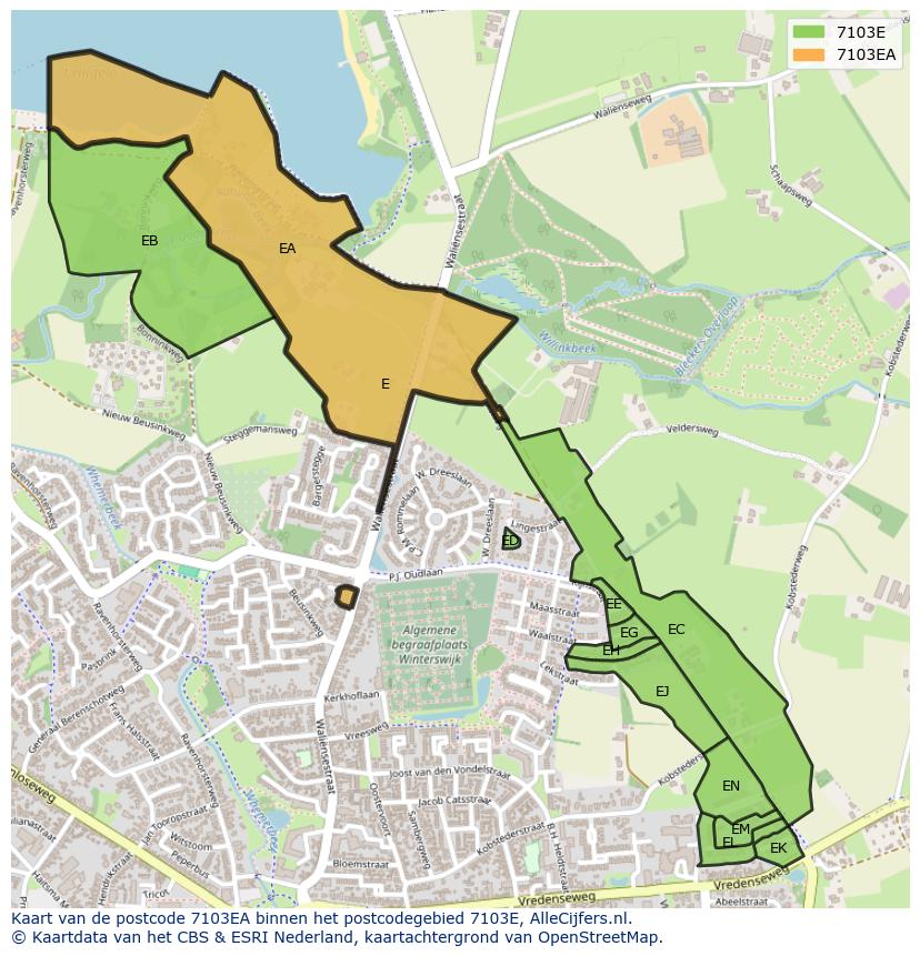 Afbeelding van het postcodegebied 7103 EA op de kaart.