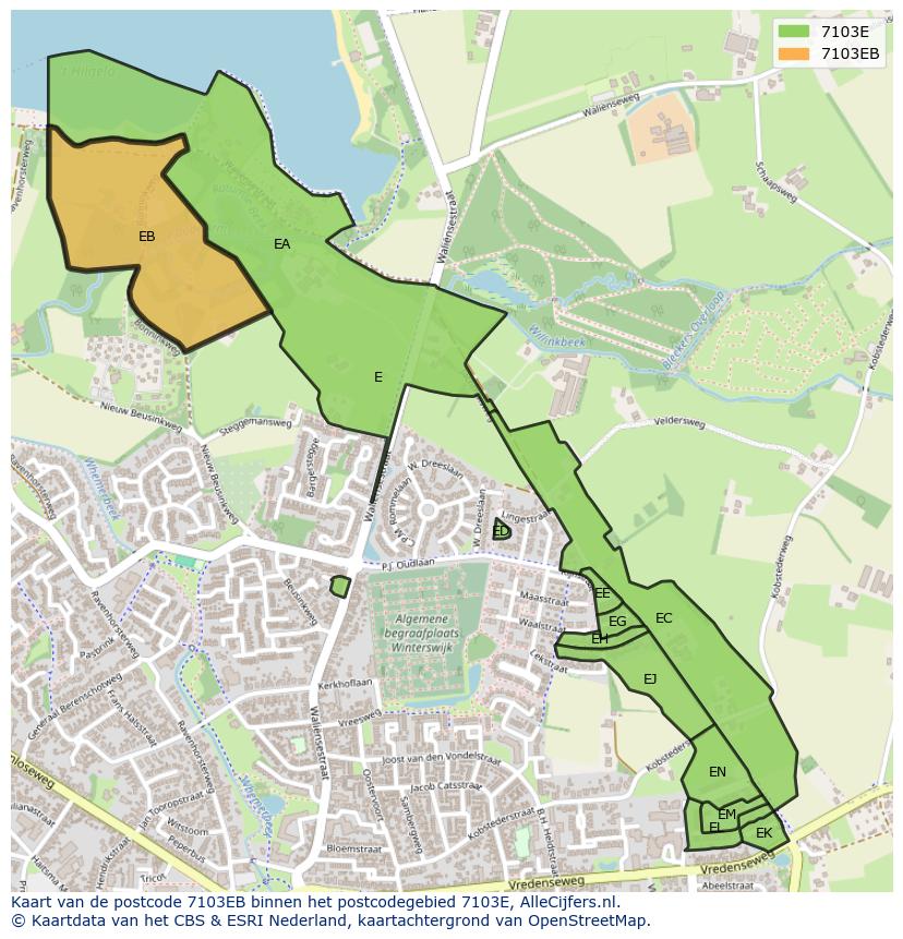 Afbeelding van het postcodegebied 7103 EB op de kaart.
