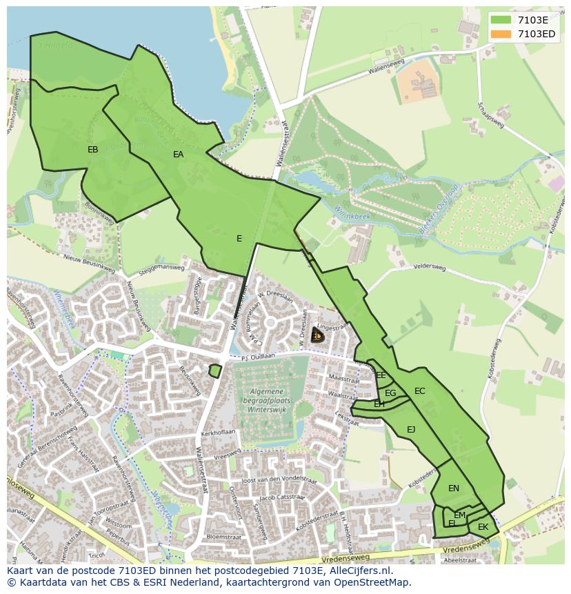 Afbeelding van het postcodegebied 7103 ED op de kaart.