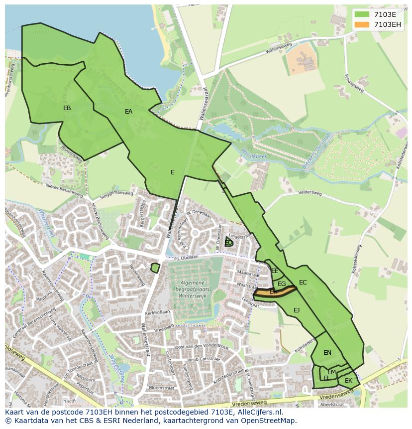 Afbeelding van het postcodegebied 7103 EH op de kaart.