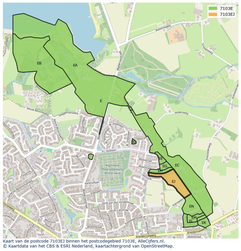 Afbeelding van het postcodegebied 7103 EJ op de kaart.