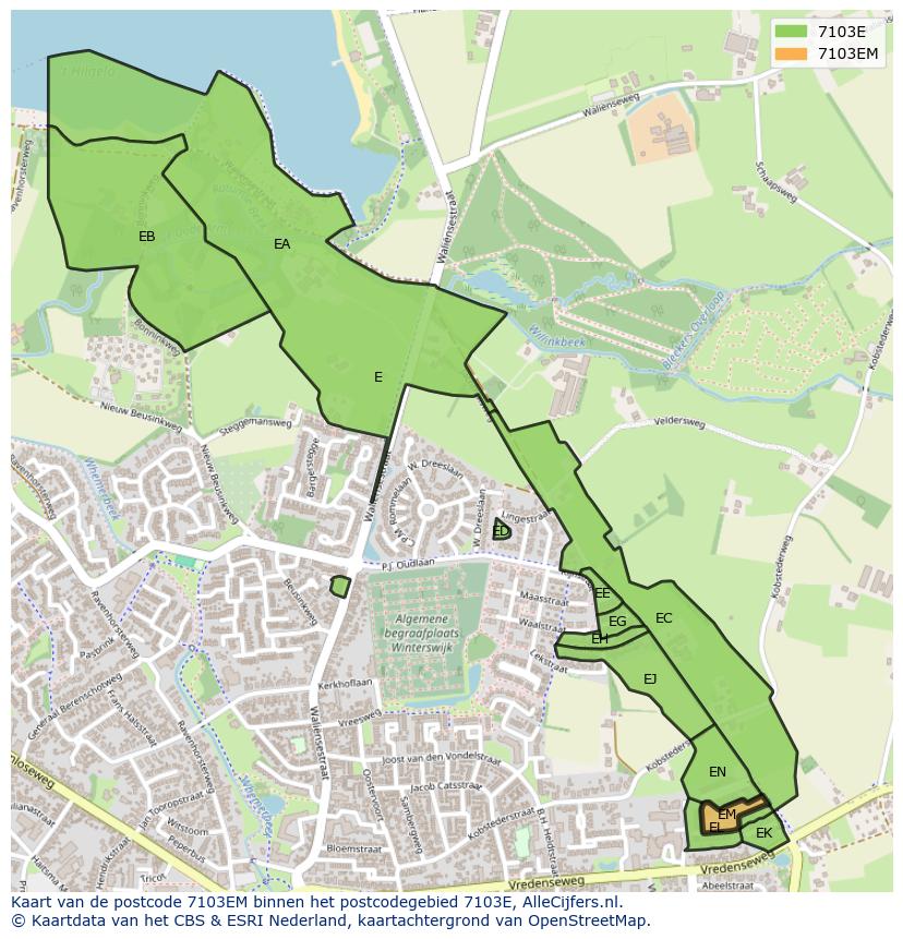 Afbeelding van het postcodegebied 7103 EM op de kaart.