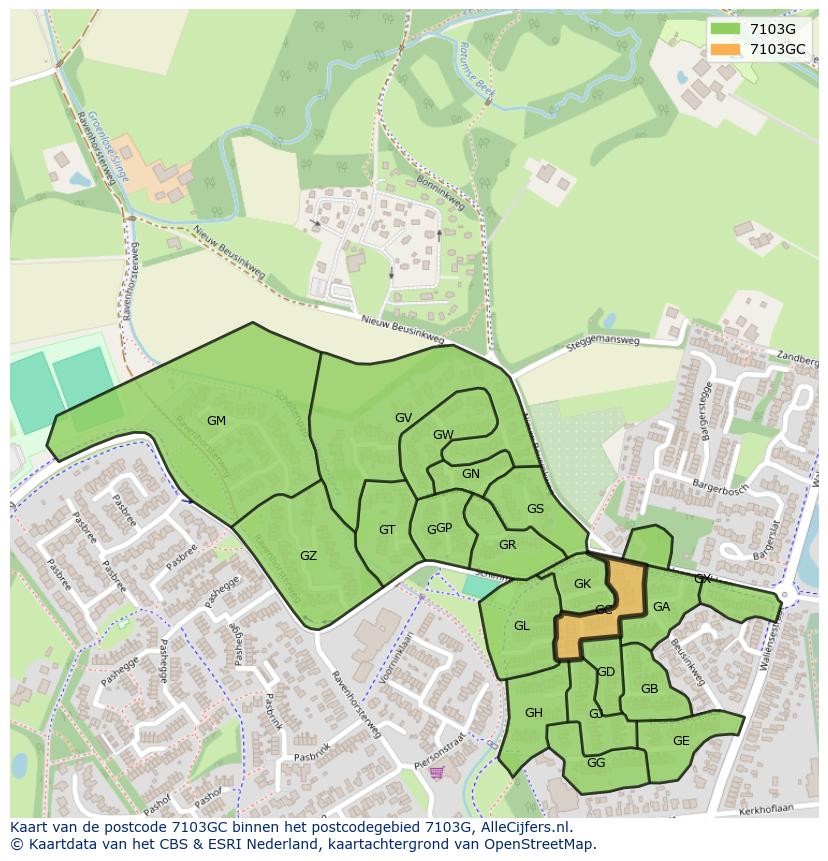 Afbeelding van het postcodegebied 7103 GC op de kaart.