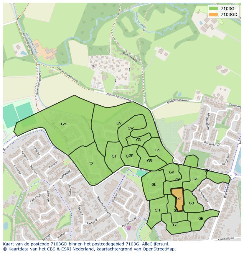 Afbeelding van het postcodegebied 7103 GD op de kaart.