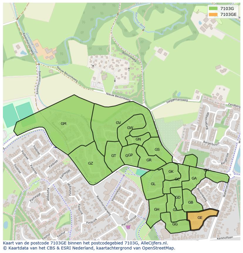 Afbeelding van het postcodegebied 7103 GE op de kaart.